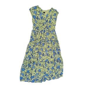 Maison Tara Size 14 Lime Green Blue Floral Tiered Maxi Dress - Chiffon